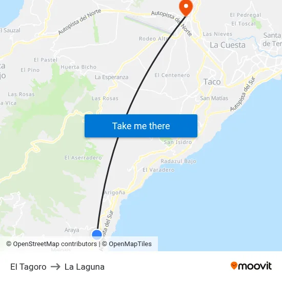 El Tagoro to La Laguna map