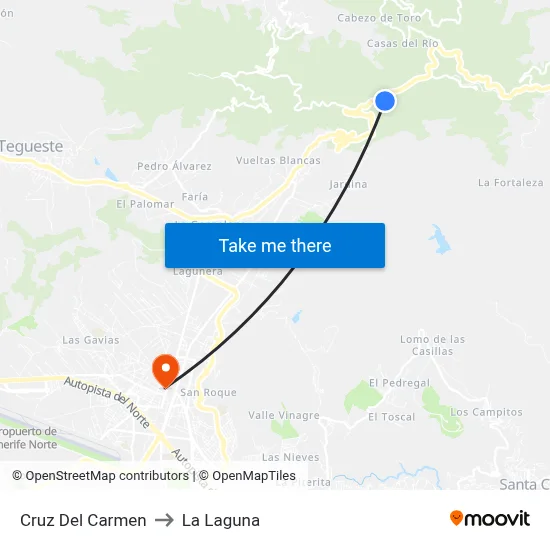 Cruz Del Carmen to La Laguna map