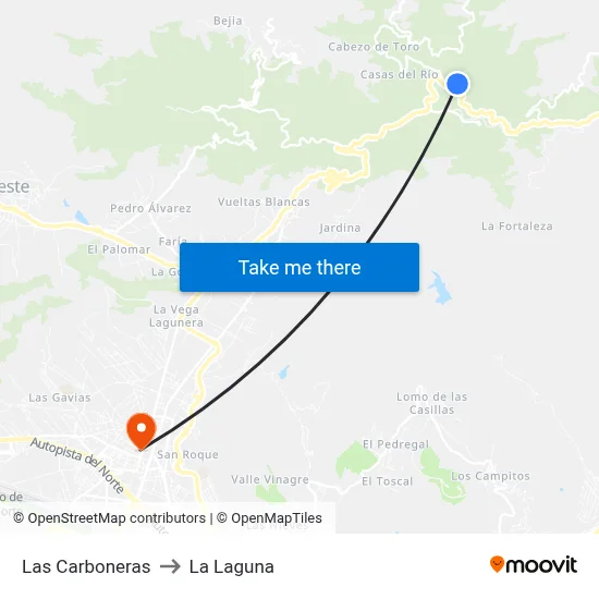 Las Carboneras to La Laguna map