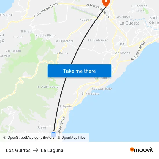 Los Guirres to La Laguna map
