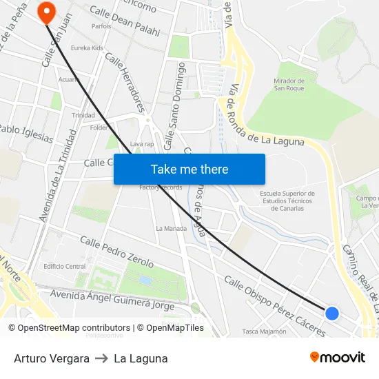 Arturo Vergara to La Laguna map