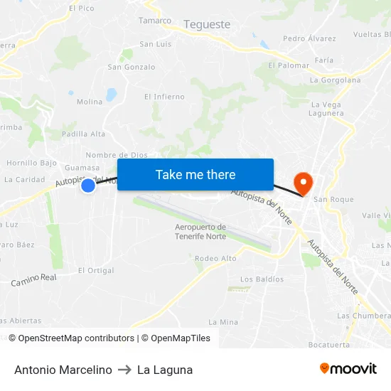 Antonio Marcelino to La Laguna map