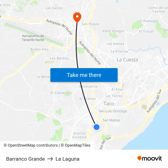 Barranco Grande to La Laguna map