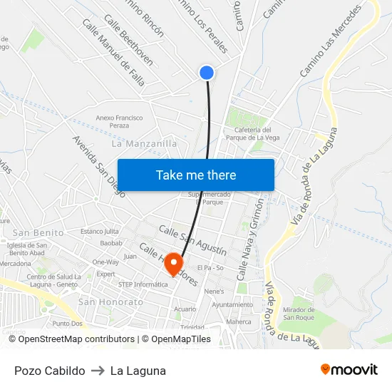 Pozo Cabildo to La Laguna map
