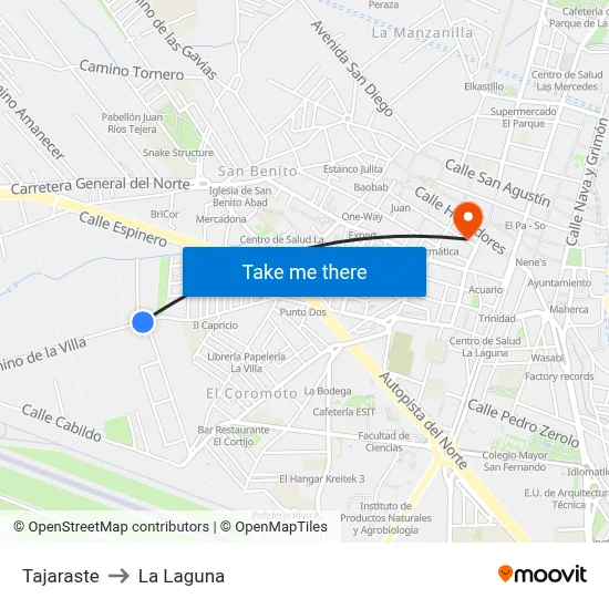 Tajaraste to La Laguna map