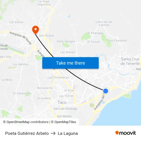 Poeta Gutiérrez Arbelo to La Laguna map