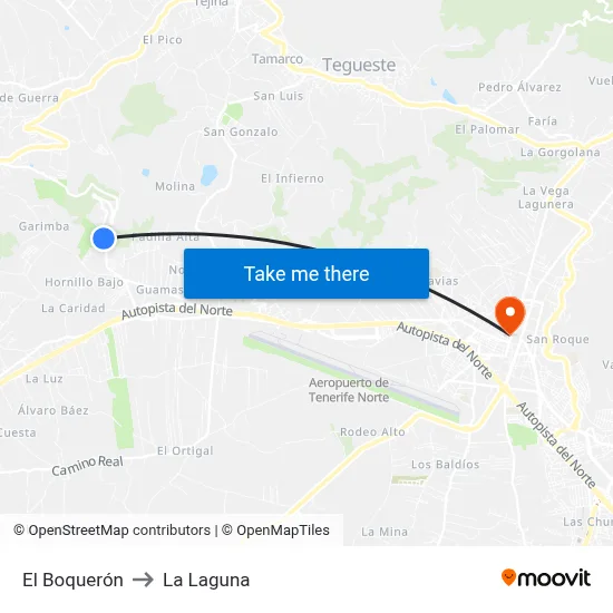 El Boquerón to La Laguna map