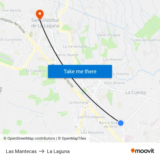 Las Mantecas to La Laguna map