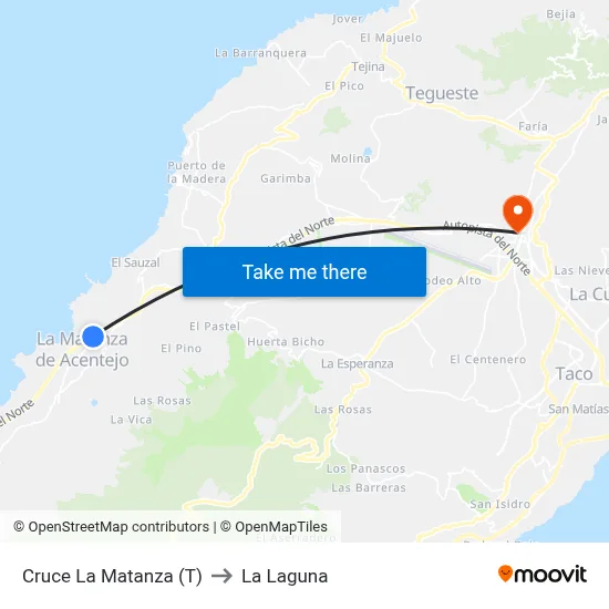 Cruce La Matanza (T) to La Laguna map
