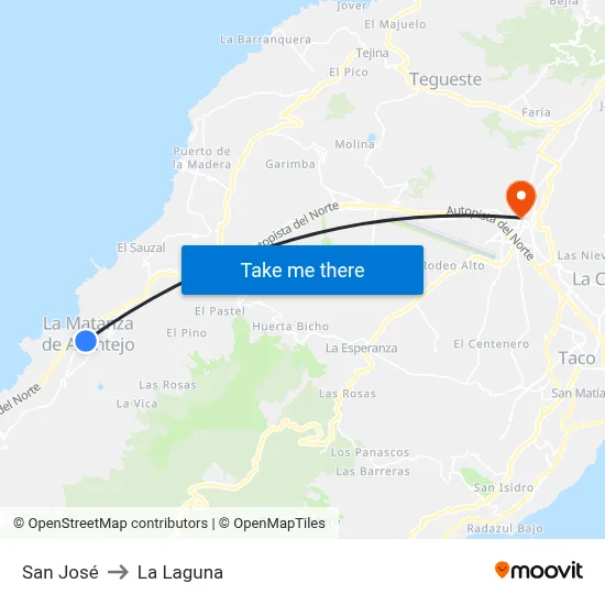 San José to La Laguna map