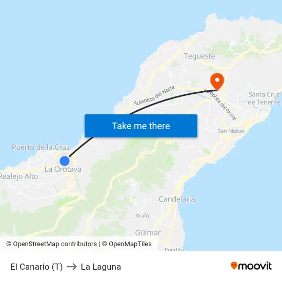 El Canario (T) to La Laguna map