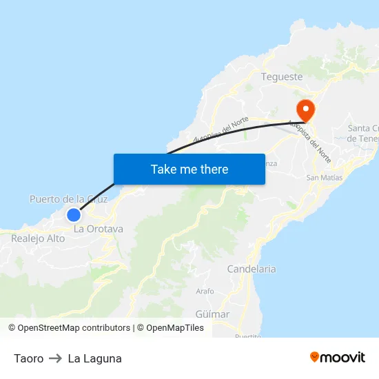 Taoro to La Laguna map
