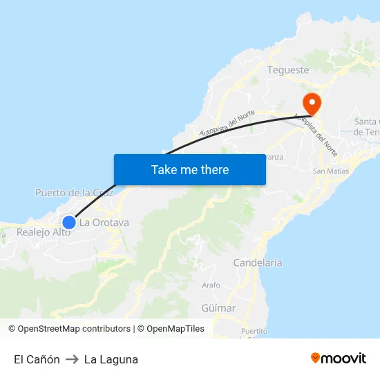 El Cañón to La Laguna map