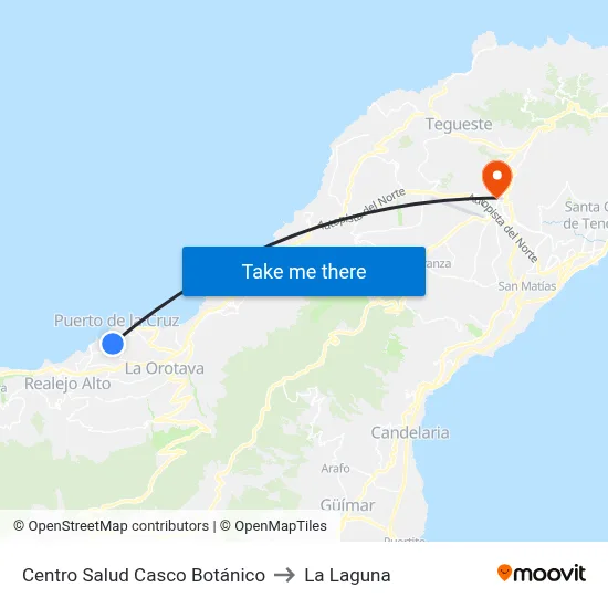 Centro Salud Casco Botánico to La Laguna map