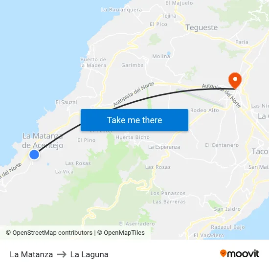 La Matanza to La Laguna map