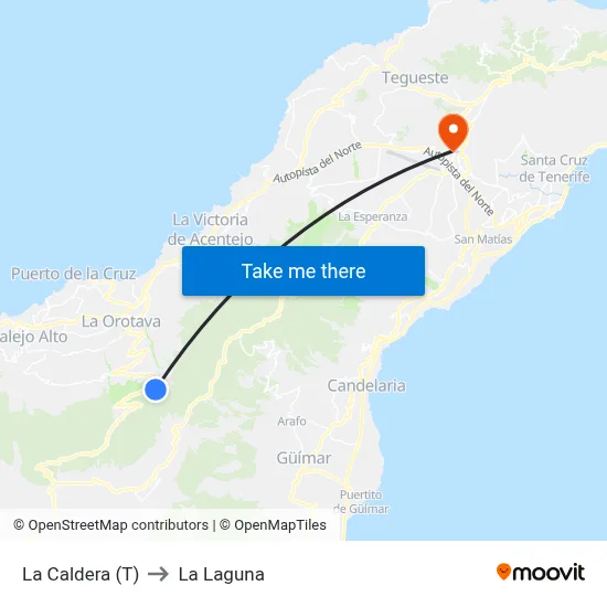 La Caldera (T) to La Laguna map