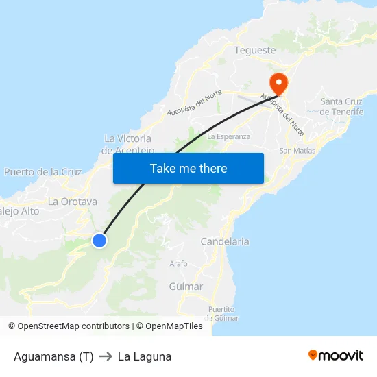 Aguamansa (T) to La Laguna map