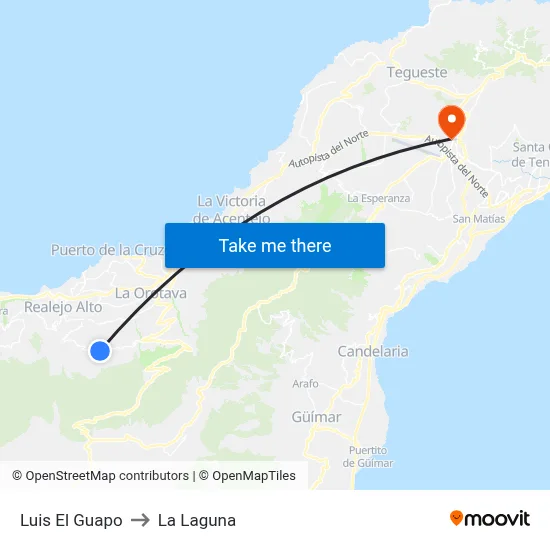 Luis El Guapo to La Laguna map