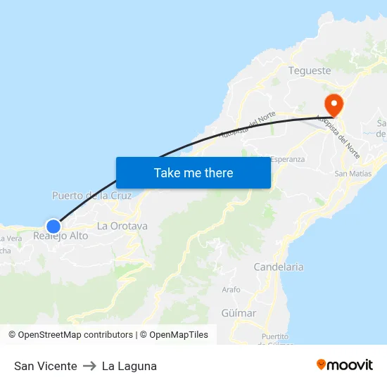 San Vicente to La Laguna map