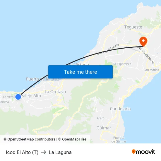 Icod El Alto (T) to La Laguna map