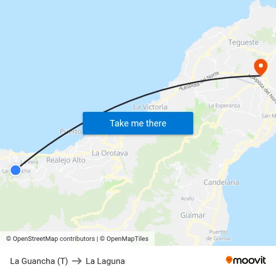 La Guancha (T) to La Laguna map