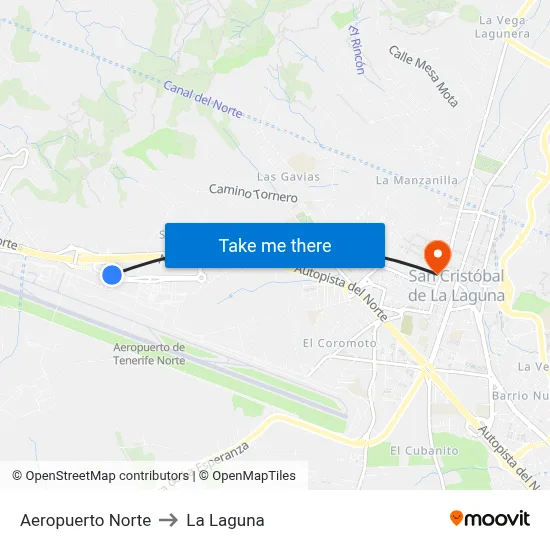 Aeropuerto Norte to La Laguna map