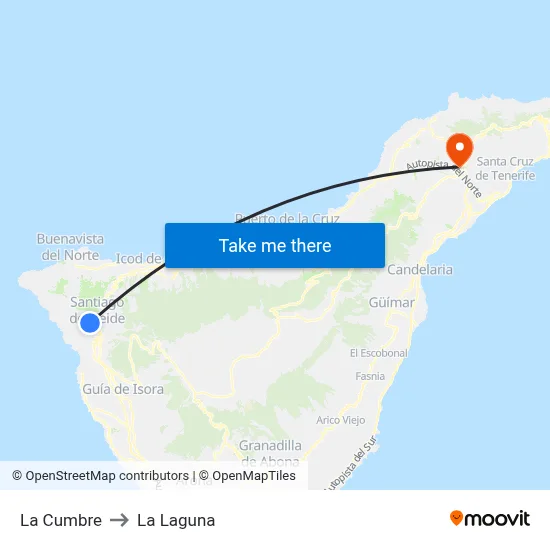 La Cumbre to La Laguna map