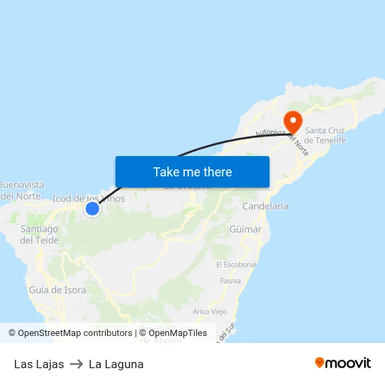 Las Lajas to La Laguna map