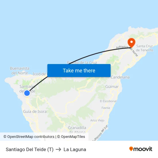 Santiago Del Teide (T) to La Laguna map