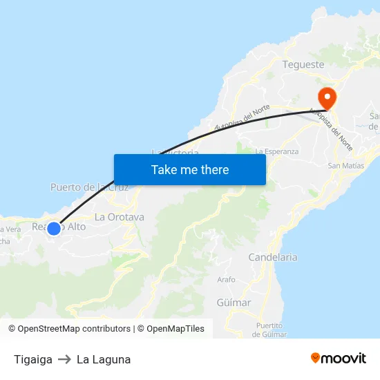 Tigaiga to La Laguna map