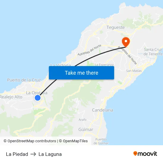La Piedad to La Laguna map