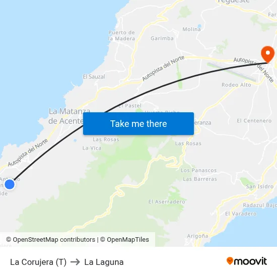La Corujera (T) to La Laguna map
