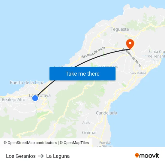 Los Geranios to La Laguna map