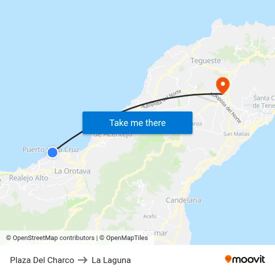 Plaza Del Charco to La Laguna map
