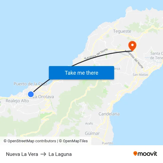Nueva La Vera to La Laguna map