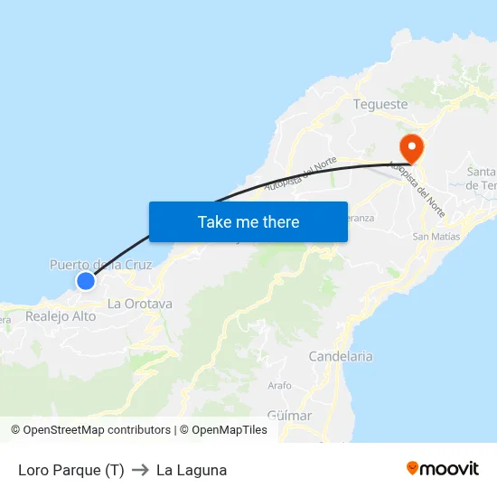 Loro Parque (T) to La Laguna map