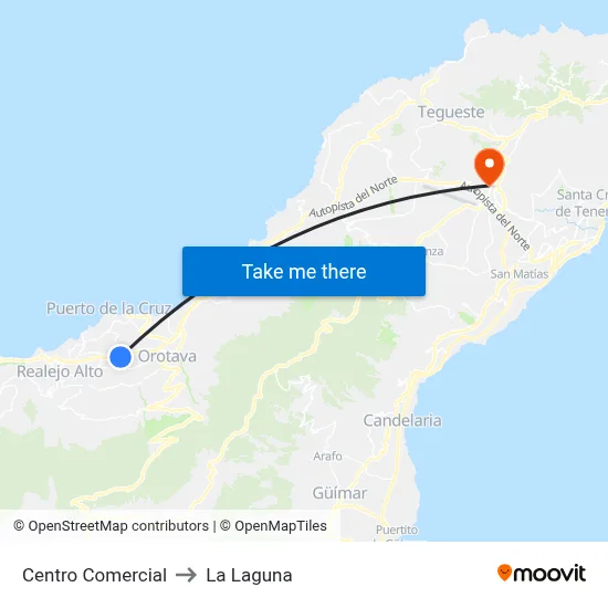 Centro Comercial to La Laguna map