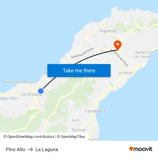 Pino Alto to La Laguna map