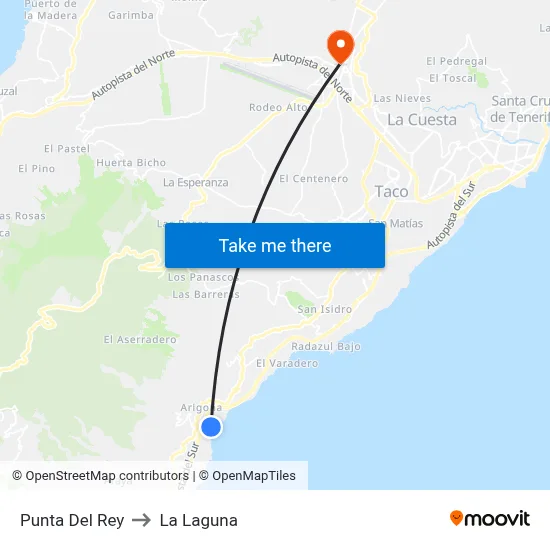 Punta Del Rey to La Laguna map