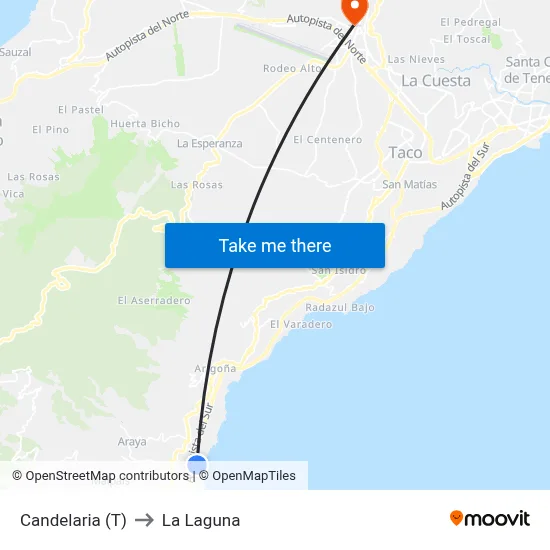 Candelaria (T) to La Laguna map