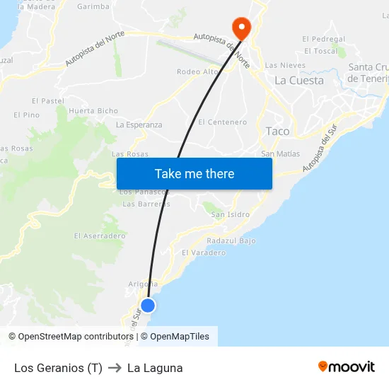 Los Geranios (T) to La Laguna map