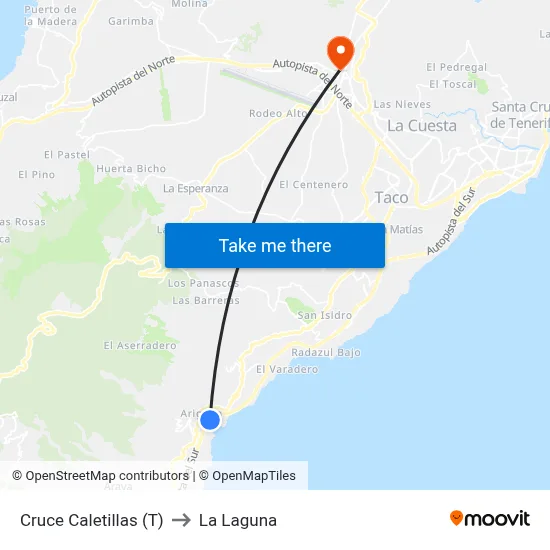 Cruce Caletillas (T) to La Laguna map