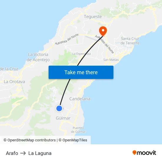 Arafo to La Laguna map