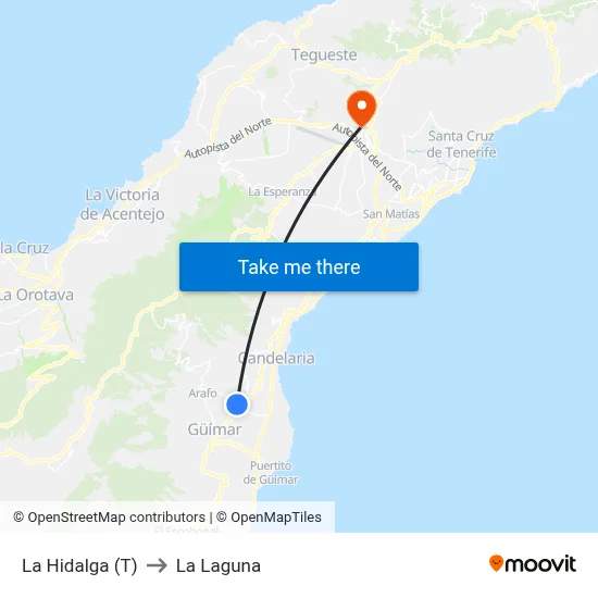 La Hidalga (T) to La Laguna map