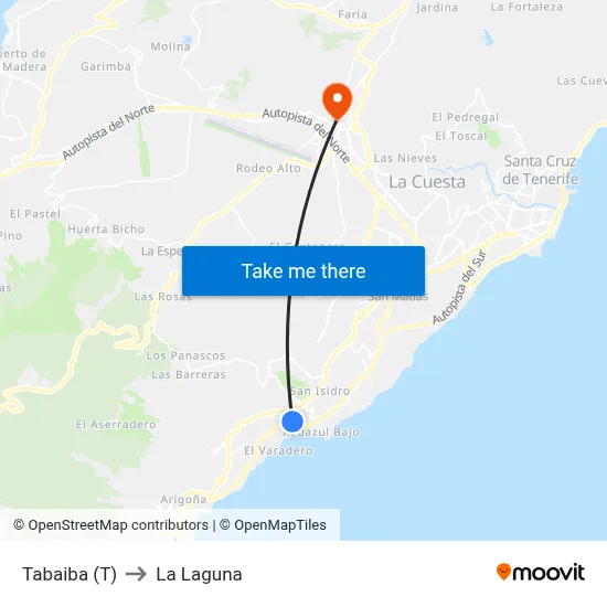 Tabaiba (T) to La Laguna map