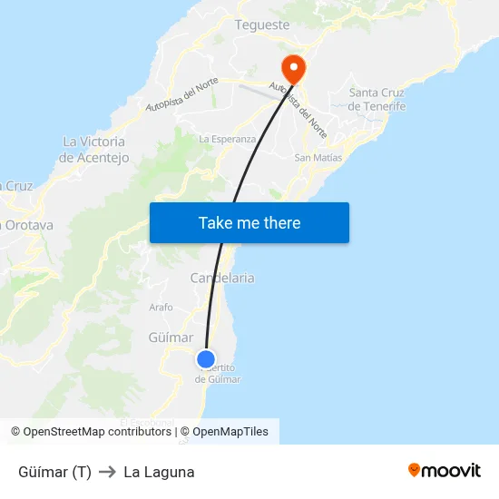 Güímar (T) to La Laguna map