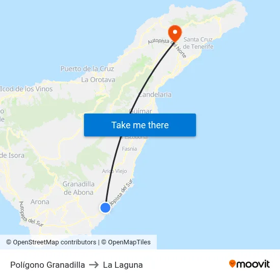Polígono Granadilla to La Laguna map