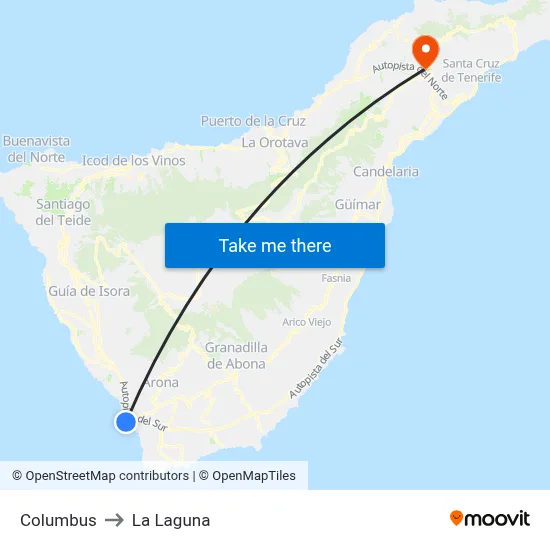 Columbus to La Laguna map