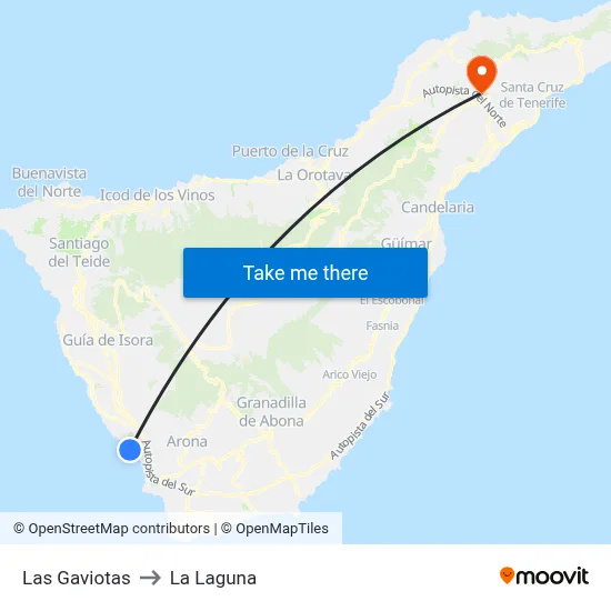 Las Gaviotas to La Laguna map