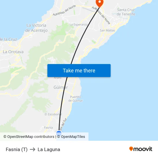 Fasnia (T) to La Laguna map